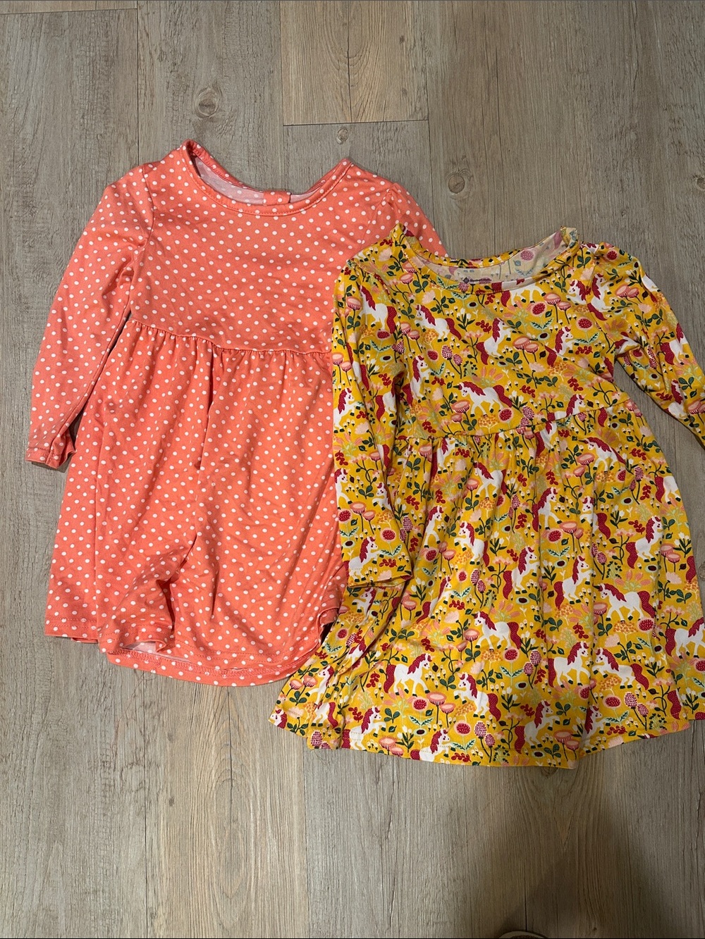 Kids Long-Sleeve Coral Polka Dot Dress